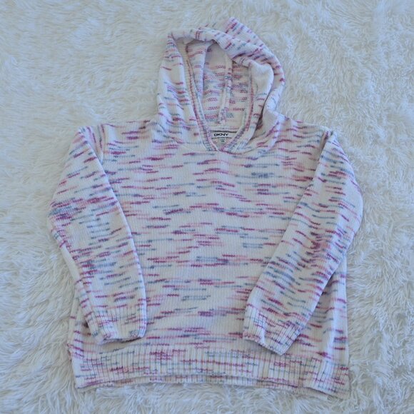 DKNY Girl's White Sweater W/ Soft Pink, Blue, Purple Stripes Size L 14/16 - Picture 1 of 3